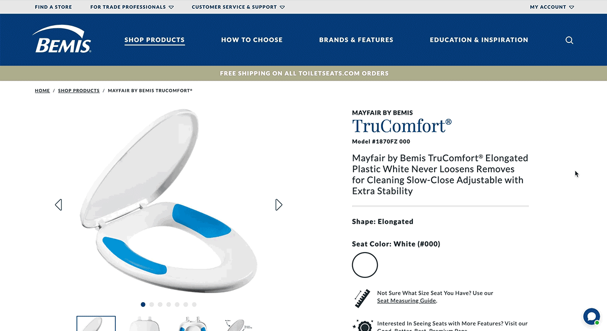 toilet seats ecommerce checkout